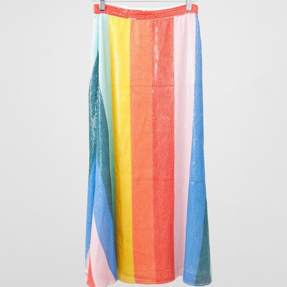 Olivia Rubin Penelope Rainbow Stripe Sequin Skirt - Picture 2 of 9